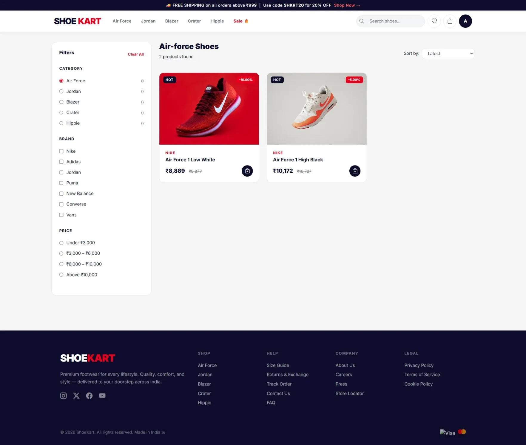 Category listing and filter view